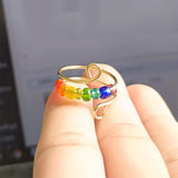 Maxbell Rotatable Ring with Rainbow Bead Jewelry Simple for Girlfriend Wedding Party Gold