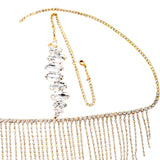 Maxbell Sparkly Rhinestone Women Face Covers Chain Long Tassel Veils for Nightclub Aureate