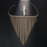 Maxbell Sparkly Rhinestone Women Face Covers Chain Long Tassel Veils for Nightclub Aureate