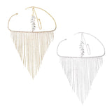 Maxbell Sparkly Rhinestone Women Face Covers Chain Long Tassel Veils for Nightclub Aureate