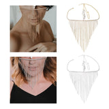 Maxbell Sparkly Rhinestone Women Face Covers Chain Long Tassel Veils for Nightclub Aureate
