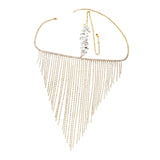 Maxbell Sparkly Rhinestone Women Face Covers Chain Long Tassel Veils for Nightclub Aureate