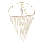 Maxbell Sparkly Rhinestone Women Face Covers Chain Long Tassel Veils for Nightclub Aureate