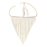 Maxbell Sparkly Rhinestone Women Face Covers Chain Long Tassel Veils for Nightclub Aureate