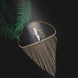 Maxbell Sparkly Rhinestone Women Face Covers Chain Long Tassel Veils for Nightclub Aureate