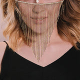 Maxbell Sparkly Rhinestone Women Face Covers Chain Long Tassel Veils for Nightclub Aureate