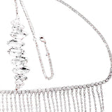 Maxbell Sparkly Rhinestone Women Face Covers Chain Long Tassel Veils for Nightclub Argent