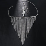 Maxbell Sparkly Rhinestone Women Face Covers Chain Long Tassel Veils for Nightclub Argent