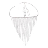 Maxbell Sparkly Rhinestone Women Face Covers Chain Long Tassel Veils for Nightclub Argent
