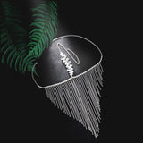 Maxbell Sparkly Rhinestone Women Face Covers Chain Long Tassel Veils for Nightclub Argent