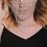 Maxbell Sparkly Rhinestone Women Face Covers Chain Long Tassel Veils for Nightclub Argent
