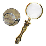 Maxbell Handheld Carved Magnifying Glass with Nonslip Handle Embossed for Book Golden