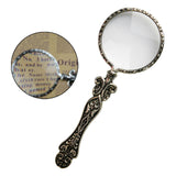 Maxbell Handheld Carved Magnifying Glass with Nonslip Handle Embossed for Book Silver