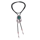 Maxbell Bolo Tie Necktie Green Pendant PU Leather men for Wedding Party