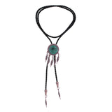 Maxbell Bolo Tie Necktie Green Pendant PU Leather men for Wedding Party