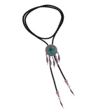 Maxbell Bolo Tie Necktie Green Pendant PU Leather men for Wedding Party