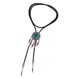 Maxbell Bolo Tie Necktie Green Pendant PU Leather men for Wedding Party