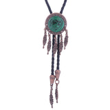 Maxbell Bolo Tie Necktie Green Pendant PU Leather men for Wedding Party