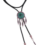 Maxbell Bolo Tie Necktie Green Pendant PU Leather men for Wedding Party