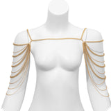 Maxbell Body Chain for Women Tassel Bridal Shoulder Chain Necklace for Evening Golden