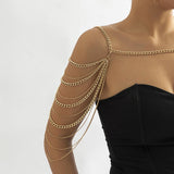 Maxbell Body Chain for Women Tassel Bridal Shoulder Chain Necklace for Evening Golden