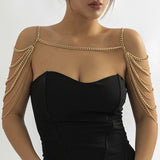 Maxbell Body Chain for Women Tassel Bridal Shoulder Chain Necklace for Evening Golden