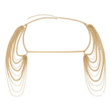 Maxbell Body Chain for Women Tassel Bridal Shoulder Chain Necklace for Evening Golden