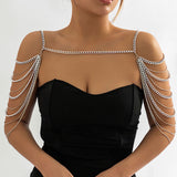Maxbell Body Chain for Women Tassel Bridal Shoulder Chain Necklace for Evening White