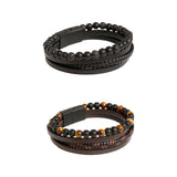 Maxbell Men Braided PU Leather Bracelet Beaded Multi Layer Wrap Sturdy Stylish Black