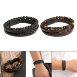 Maxbell Men Braided PU Leather Bracelet Beaded Multi Layer Wrap Sturdy Stylish Black