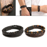 Maxbell Men Braided PU Leather Bracelet Beaded Multi Layer Wrap Sturdy Stylish Black