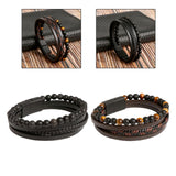 Maxbell Men Braided PU Leather Bracelet Beaded Multi Layer Wrap Sturdy Stylish Black