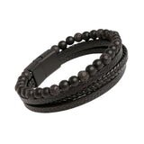 Maxbell Men Braided PU Leather Bracelet Beaded Multi Layer Wrap Sturdy Stylish Black