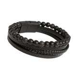 Maxbell Men Braided PU Leather Bracelet Beaded Multi Layer Wrap Sturdy Stylish Black