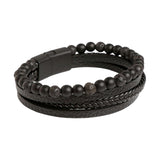 Maxbell Men Braided PU Leather Bracelet Beaded Multi Layer Wrap Sturdy Stylish Black