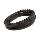 Maxbell Men Braided PU Leather Bracelet Beaded Multi Layer Wrap Sturdy Stylish Black