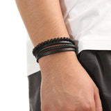 Maxbell Men Braided PU Leather Bracelet Beaded Multi Layer Wrap Sturdy Stylish Black