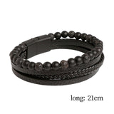 Maxbell Men Braided PU Leather Bracelet Beaded Multi Layer Wrap Sturdy Stylish Black