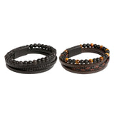 Maxbell Men Braided PU Leather Bracelet Beaded Multi Layer Wrap Sturdy Stylish Black