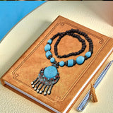 Maxbell Bohemian Necklace Charms Gifts Long Decor Vacation for Women Blue