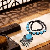 Maxbell Bohemian Necklace Charms Gifts Long Decor Vacation for Women Blue