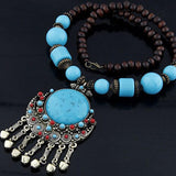 Maxbell Bohemian Necklace Charms Gifts Long Decor Vacation for Women Blue