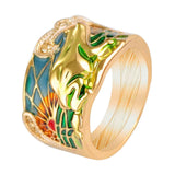 Maxbell Metal Epoxy Frog Ring Rhinestones Statement Trendy for Teens Women Men Girls