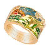 Maxbell Metal Epoxy Frog Ring Rhinestones Statement Trendy for Teens Women Men Girls