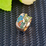 Maxbell Metal Epoxy Frog Ring Rhinestones Statement Trendy for Teens Women Men Girls