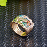 Maxbell Metal Epoxy Frog Ring Rhinestones Statement Trendy for Teens Women Men Girls