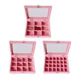 Maxbell Pink Transparent Lid Velvet Jewelry Tray Rings Earrings Storage Box 9 Grids