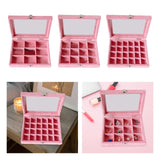 Maxbell Pink Transparent Lid Velvet Jewelry Tray Rings Earrings Storage Box 9 Grids