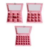 Maxbell Pink Transparent Lid Velvet Jewelry Tray Rings Earrings Storage Box 9 Grids