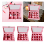 Maxbell Pink Transparent Lid Velvet Jewelry Tray Rings Earrings Storage Box 9 Grids